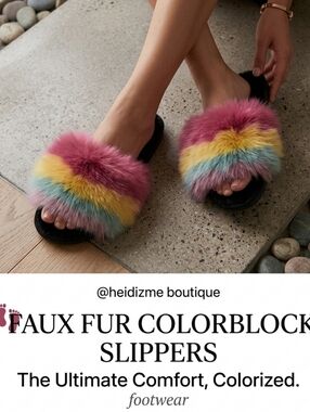 👣Faux Fur Colorblock Slippers footwear